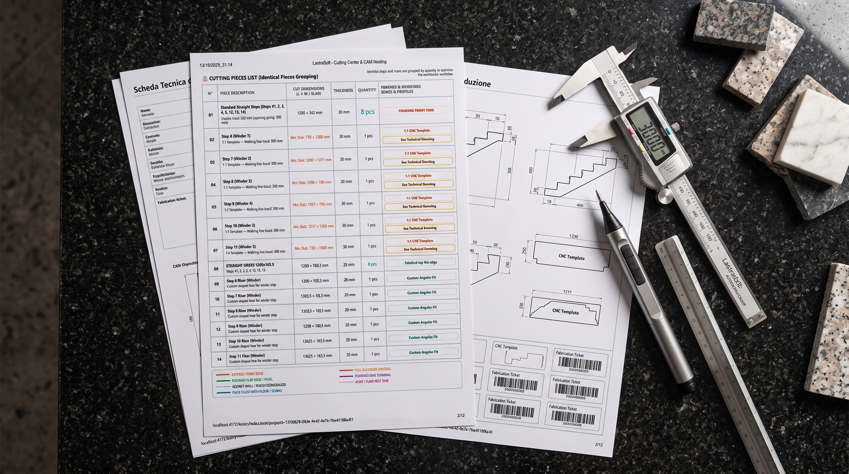 Ordem de Corte Técnica A4 para Oficina de Marmoraria