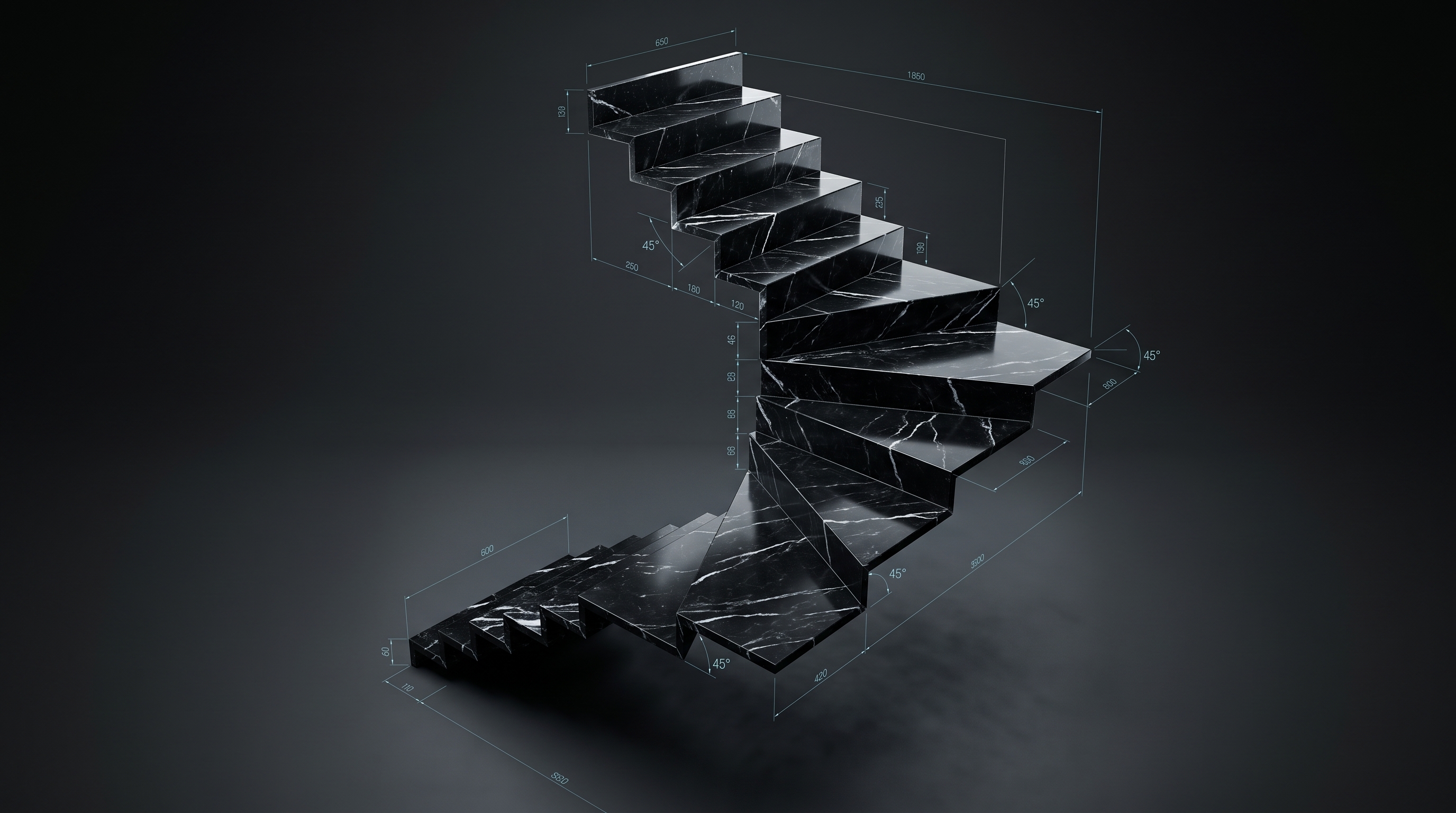 Render 3D de Escada em Mármore de Alto Padrão