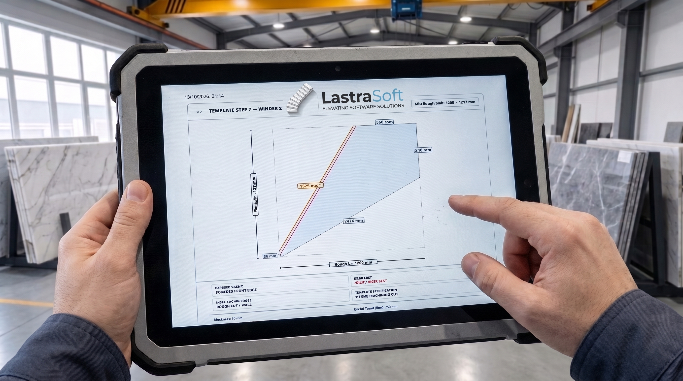 Conferência de Vão de Obra em Tablet na Marmoraria